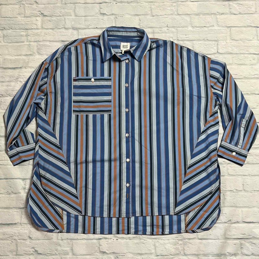 BDG Women's S-P Urban Outfitters Striped Button Down Oversized Shirt Relaxed Fit